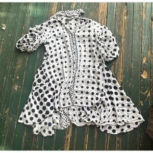 Step In Style Polka Dot Cotton Tunic Top Black White High Low Button Up Medium